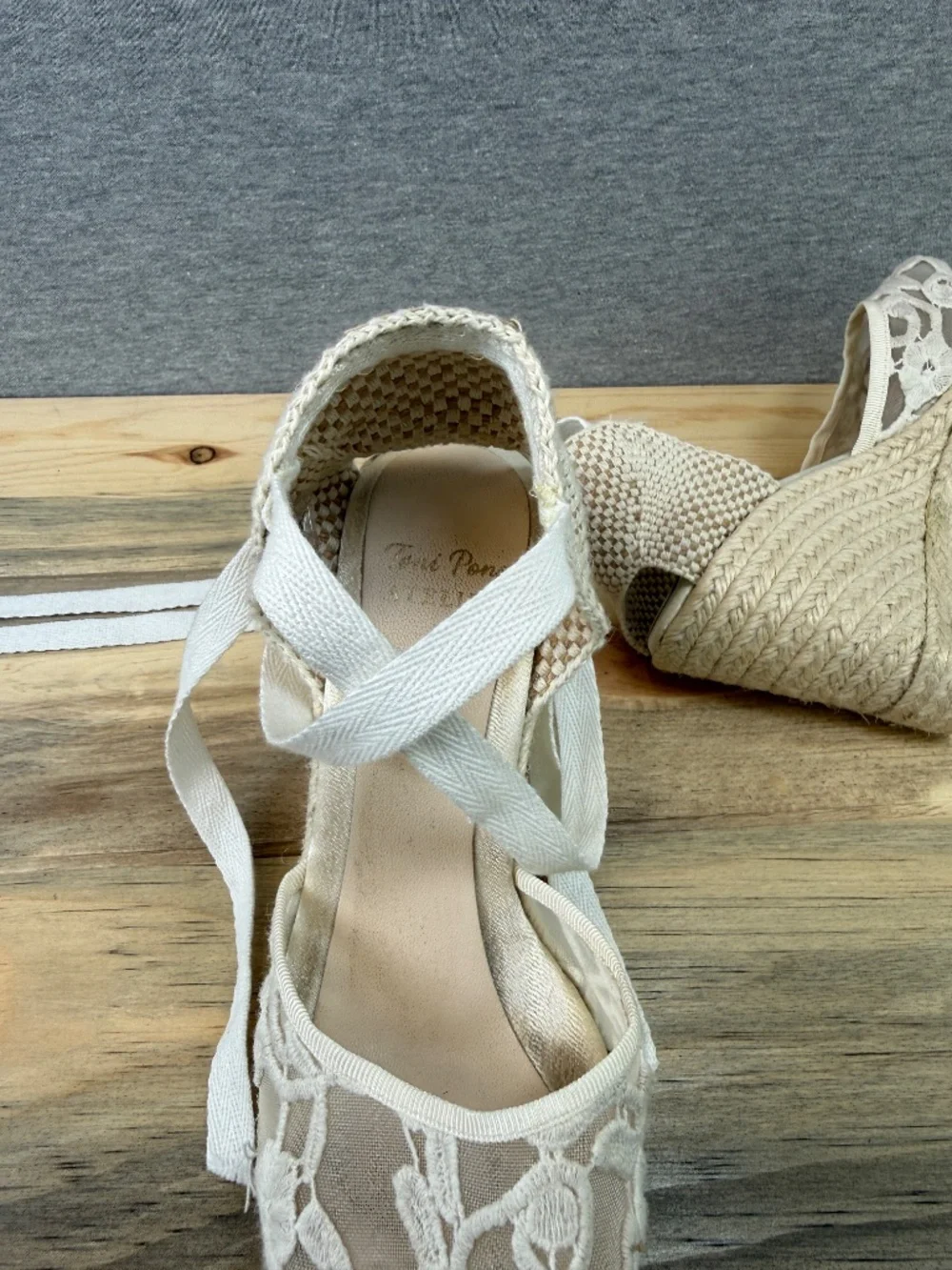 Toni Pons Atelier Lace Wedge Espadrille Size EU 35 Long Ankle Tie Wedding Bride